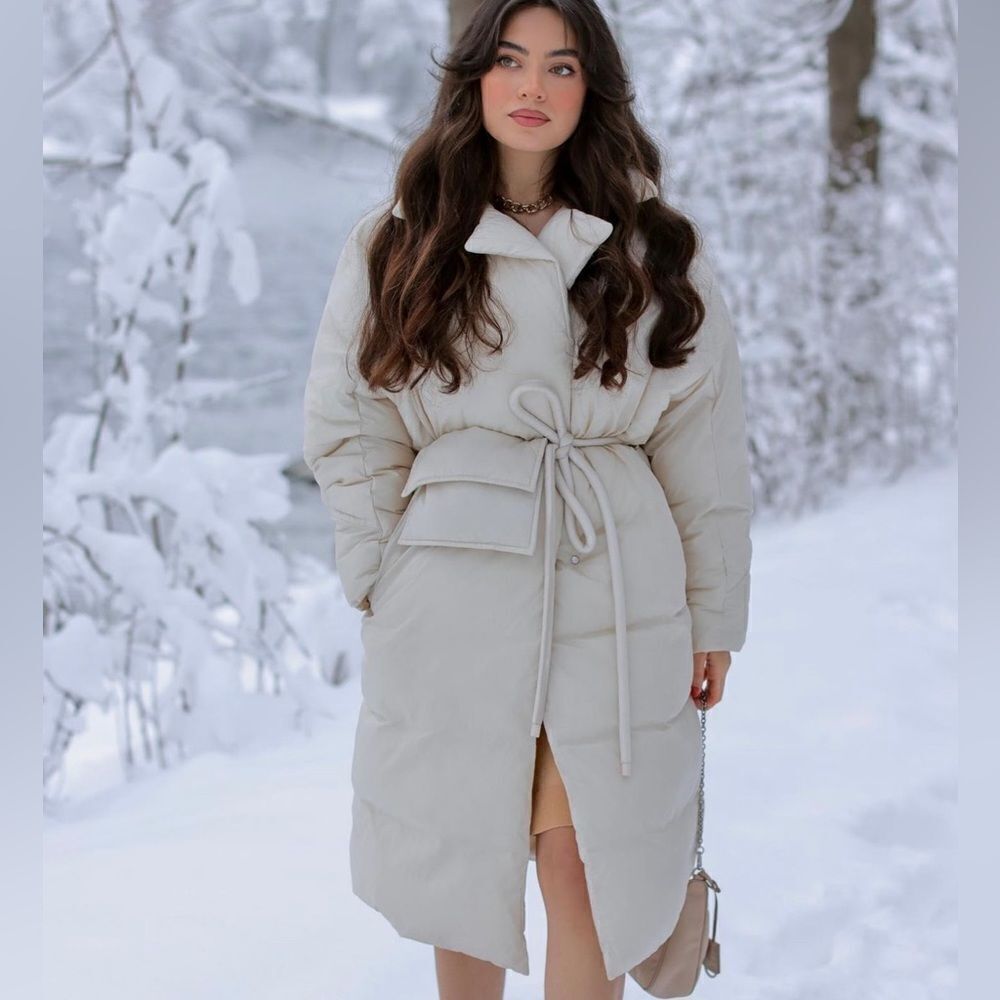 Mango Padded Coat Belted With Pouch Ecru New NWT - image 5